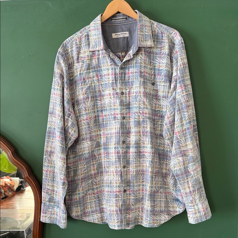 Tommy Bahama Coastline Cord Blue Blue, Pink & Green Print Mens XL Button-Down